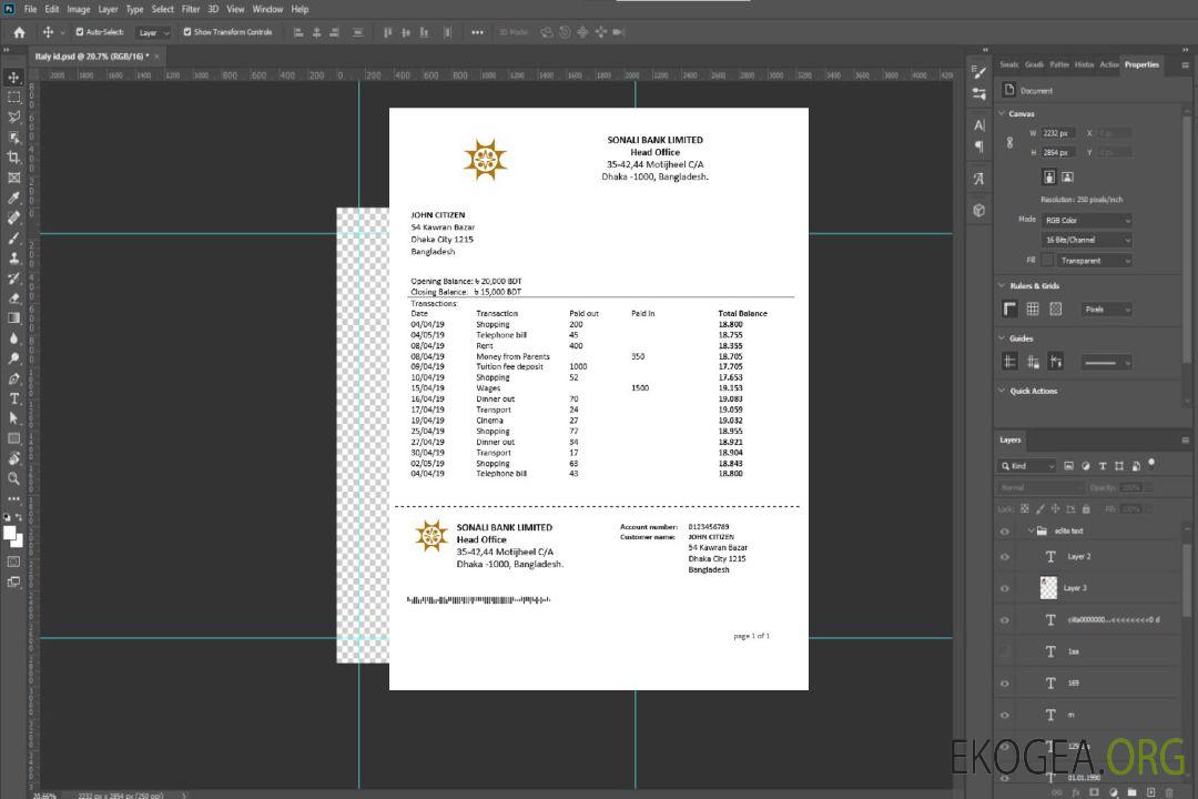 Relevé de la Sonali Bank du Bangladesh template